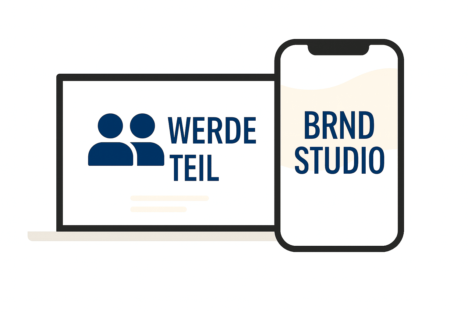 Illustration Laptop und Smartphone mit Text ‚Werde Teil BRND Studio‘