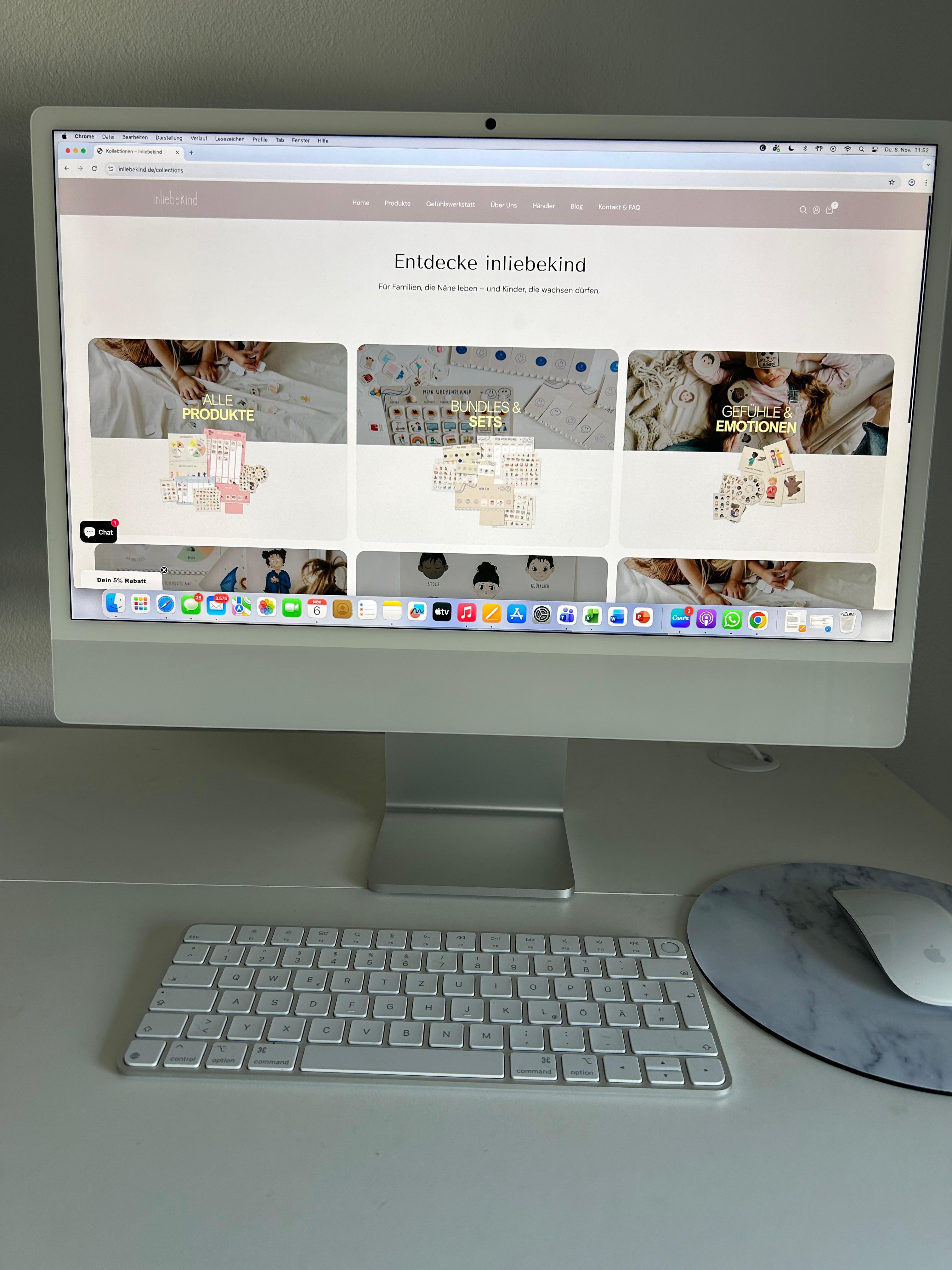 Screenshot des neuen Shopify-Onlineshops von inliebekind, gestaltet von BRND Studio auf einem iMac.